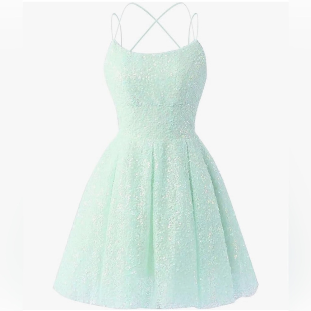 Sequin Crisscross Backless Mint Mini Dress